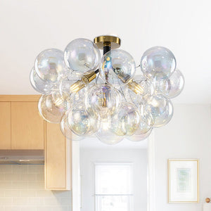Chandelierias - Ornate Glam 6 - Light Rainbow Glass Semi - flush Mount Bubble Chandelier - Flush Mount - Black -