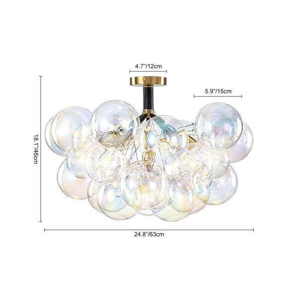 Chandelierias - Ornate Glam 6 - Light Rainbow Glass Semi - flush Mount Bubble Chandelier - Flush Mount - Black -