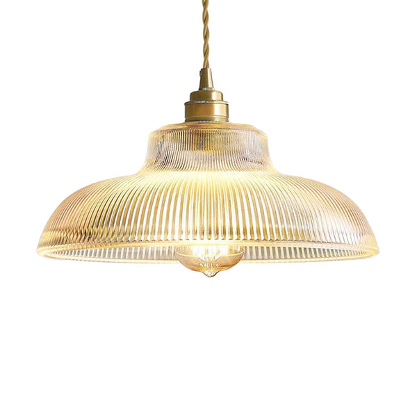 Chandelierias-Retro 1-Light Dome Ribbed Glass Saucer Pendant-Pendants-Dark Green-