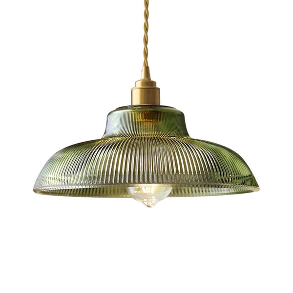 Chandelierias-Retro 1-Light Dome Ribbed Glass Saucer Pendant-Pendants-Dark Green-