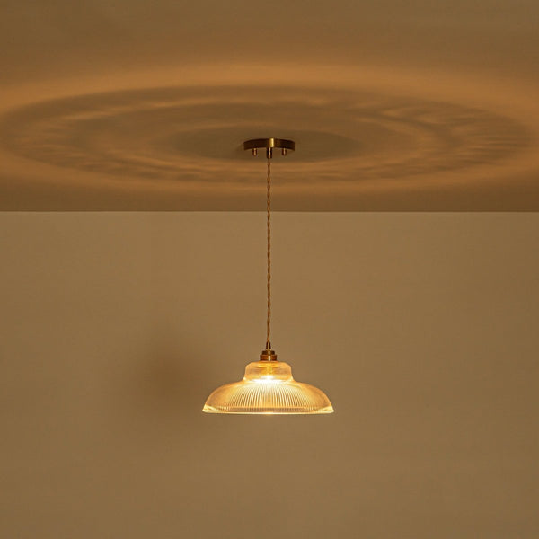 Chandelierias-Retro 1-Light Dome Ribbed Glass Saucer Pendant-Pendants-Dark Green-