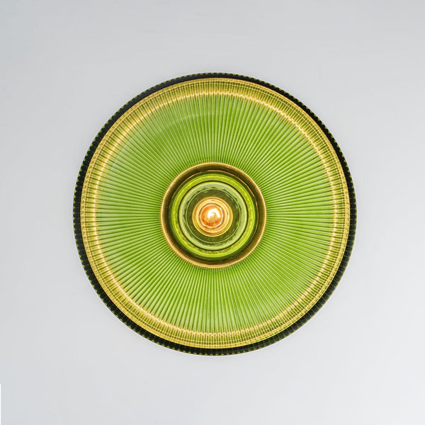 Chandelierias-Retro 1-Light Dome Ribbed Glass Saucer Pendant-Pendants-Dark Green-
