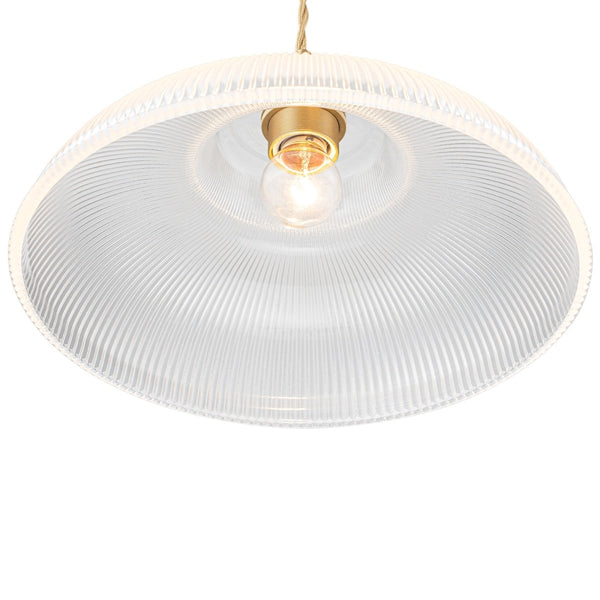 Chandelierias-Retro 1-Light Dome Ribbed Glass Saucer Pendant-Pendants-Dark Green-