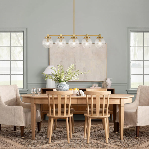 Chandelierias - Ribbed Glass Glam 5 - Light Linear Pendant Chandelier - Chandeliers - Brass -