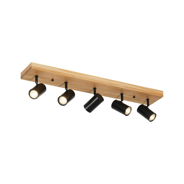 Chandelierias-Rustic 5-Light Walnut Wood Semi-Flush Track Light-Semi Flush-Pine & Black-