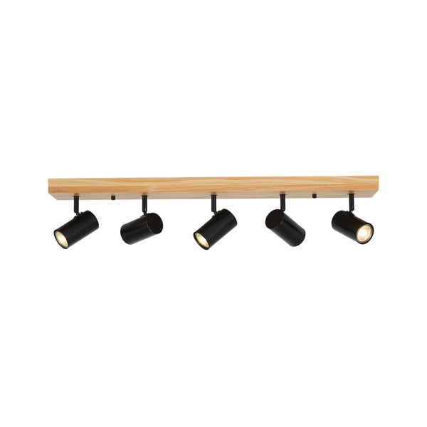 Chandelierias-Rustic 5-Light Walnut Wood Semi-Flush Track Light-Semi Flush-Pine & Black-