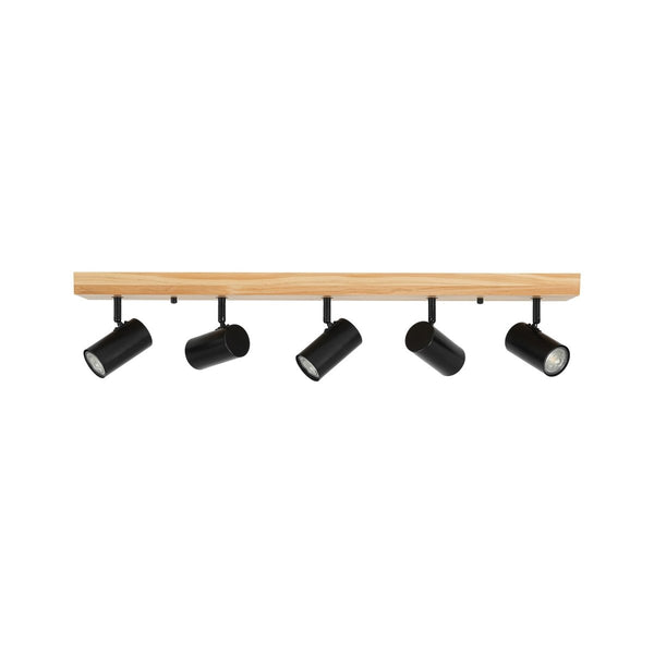 Chandelierias-Rustic 5-Light Walnut Wood Semi-Flush Track Light-Semi Flush-Pine & Black-