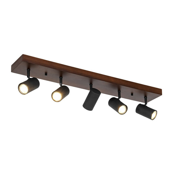 Chandelierias - Rustic 5 - Light Walnut Wood Semi - Flush Track Light - Semi Flush - Walnut & Black -