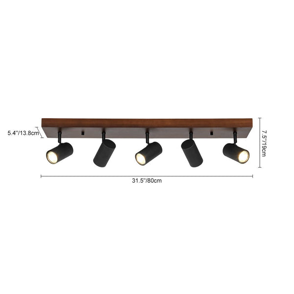 Chandelierias - Rustic 5 - Light Walnut Wood Semi - Flush Track Light - Semi Flush - Walnut & Black -