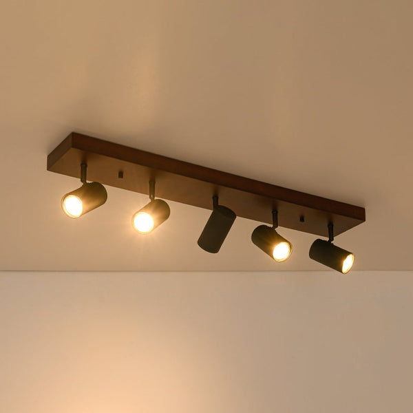 Chandelierias - Rustic 5 - Light Walnut Wood Semi - Flush Track Light - Semi Flush - Walnut & Black -