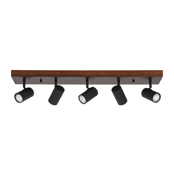 Chandelierias - Rustic 5 - Light Walnut Wood Semi - Flush Track Light - Semi Flush - Walnut & Black -