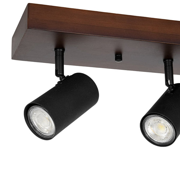 Chandelierias - Rustic 5 - Light Walnut Wood Semi - Flush Track Light - Semi Flush - Walnut & Black -