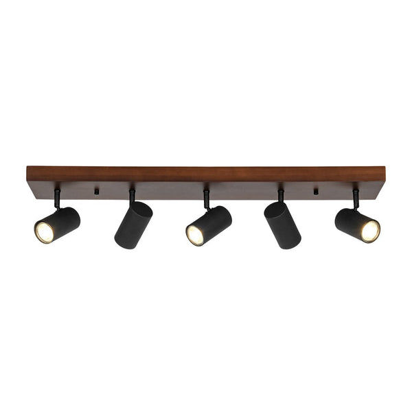 Chandelierias - Rustic 5 - Light Walnut Wood Semi - Flush Track Light - Semi Flush - Walnut & Black -