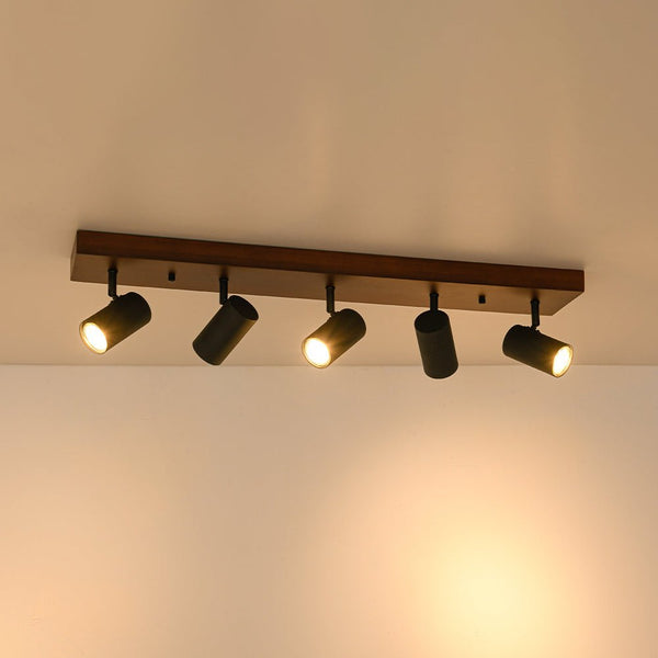 Chandelierias - Rustic 5 - Light Walnut Wood Semi - Flush Track Light - Semi Flush - Walnut & Black -