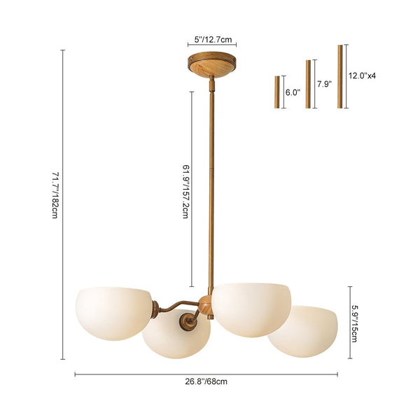 Chandelierias - Scandinavia 4 - Light Hemi - special Frosted Glass Linear Chandelier - Aged Brass -