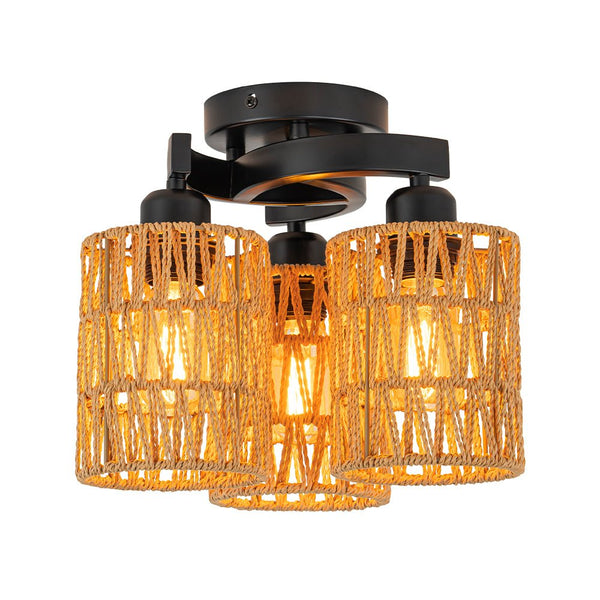 Chandelierias - Scandinavian Entryway 3 - Light Cylinder Woven Semi - flush Mount - Semi Flush - 3 Bulbs -