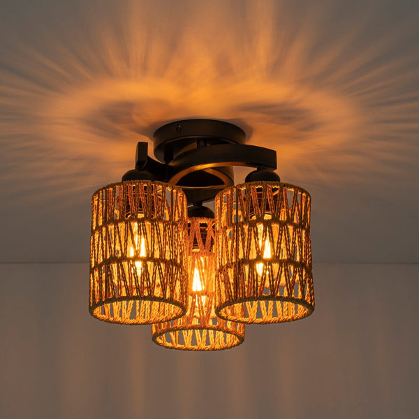 Chandelierias - Scandinavian Entryway 3 - Light Cylinder Woven Semi - flush Mount - Semi Flush - 3 Bulbs -