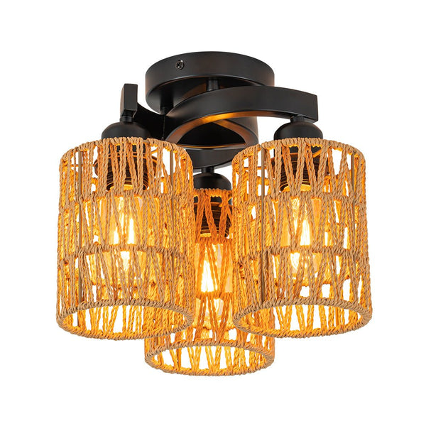 Chandelierias - Scandinavian Entryway 3 - Light Cylinder Woven Semi - flush Mount - Semi Flush - 3 Bulbs -