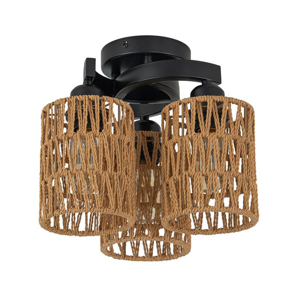 Chandelierias - Scandinavian Entryway 3 - Light Cylinder Woven Semi - flush Mount - Semi Flush - 3 Bulbs -