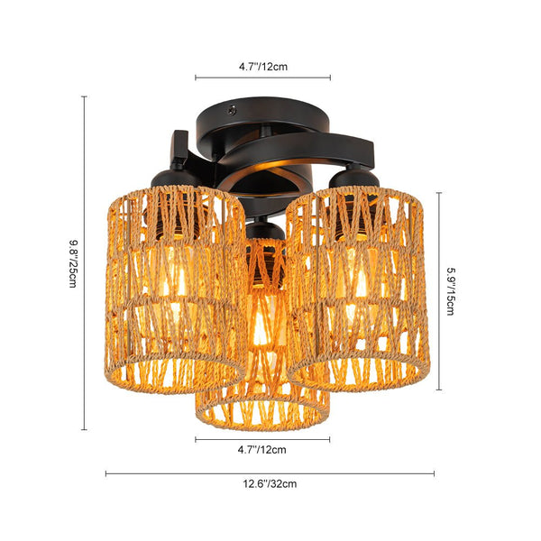 Chandelierias - Scandinavian Entryway 3 - Light Cylinder Woven Semi - flush Mount - Semi Flush - 3 Bulbs -