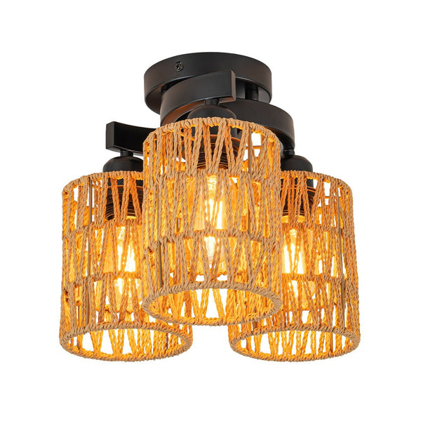 Chandelierias - Scandinavian Entryway 3 - Light Cylinder Woven Semi - flush Mount - Semi Flush - 3 Bulbs -