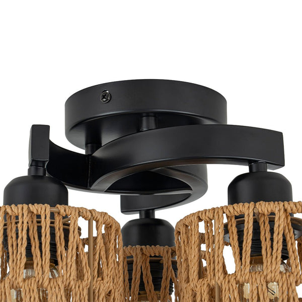 Chandelierias - Scandinavian Entryway 3 - Light Cylinder Woven Semi - flush Mount - Semi Flush - 3 Bulbs -