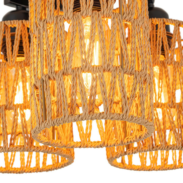 Chandelierias - Scandinavian Entryway 3 - Light Cylinder Woven Semi - flush Mount - Semi Flush - 3 Bulbs -