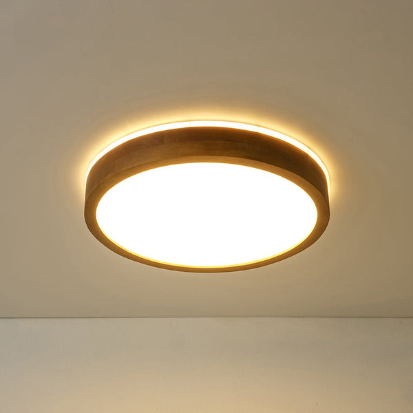 Chandelierias - Scandinavian Round Wood Dimmable LED Flush Mount - Flush Mount - Walnut - 15.7 in