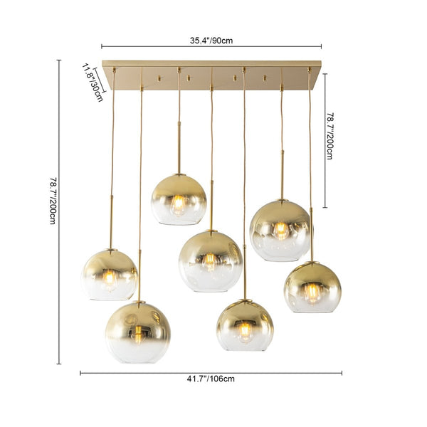 Chandelierias-Sculptural 7-Light Multi-globe Ombre Mirror Glass Linear Chandelier-Chandeliers-Gold-