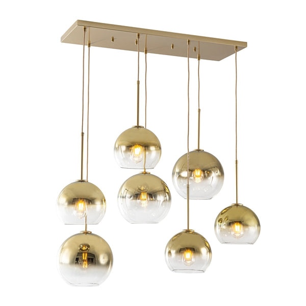 Chandelierias-Sculptural 7-Light Multi-globe Ombre Mirror Glass Linear Chandelier-Chandeliers-Gold-