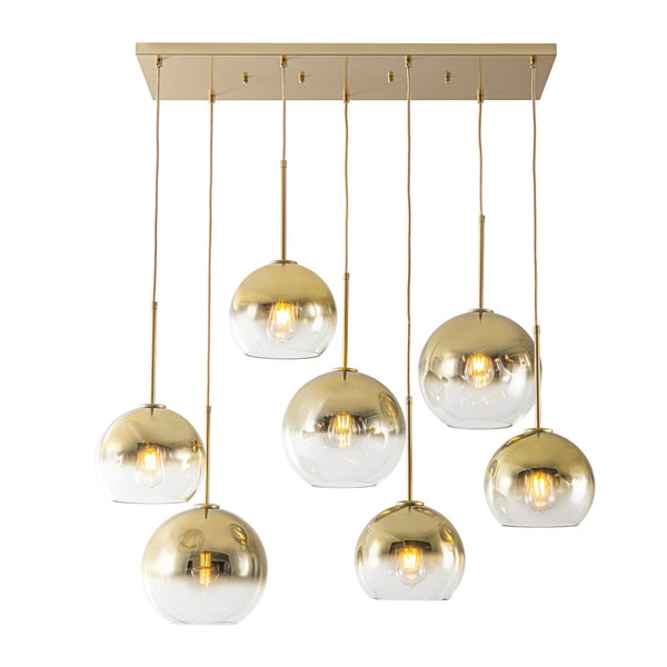Chandelierias-Sculptural 7-Light Multi-globe Ombre Mirror Glass Linear Chandelier-Chandeliers-Gold-