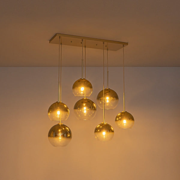 Chandelierias-Sculptural 7-Light Multi-globe Ombre Mirror Glass Linear Chandelier-Chandeliers-Gold-