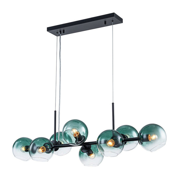Chandelierias-Sculptural 8-Light Staggered Gradient Glass Island Chandelier-Chandeliers-Black-Green Gradient