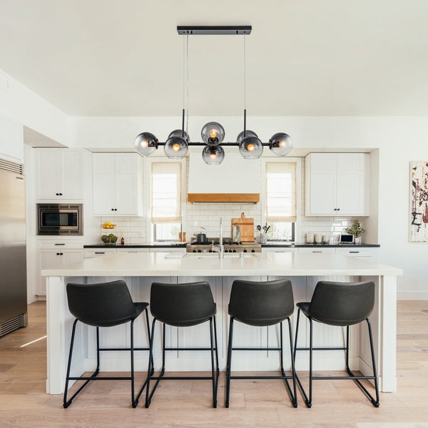 Chandelierias-Sculptural 8-Light Staggered Gradient Glass Island Chandelier-Chandeliers-Black-Grey Gradient