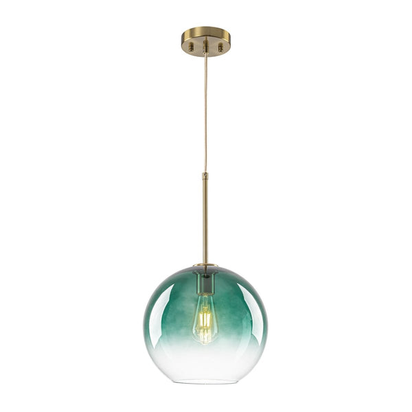 Chandelierias-Sculptural Gradient Tinted Glass Globe Single Pendant-Pendants-Emerald Green-