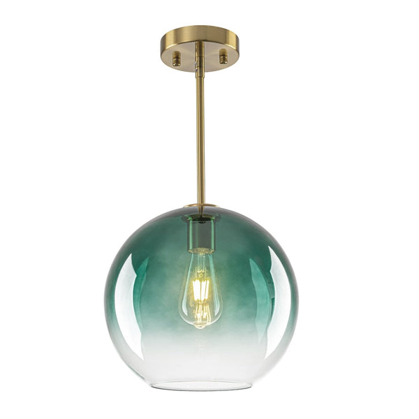 Chandelierias-Sculptural Gradient Tinted Glass Globe Single Pendant-Pendants-Emerald Green-