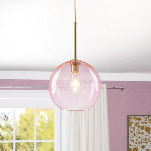 Chandelierias-Sculptural Solid Colored Glass Globe Single Pendant-Pendants-Soft Pink-