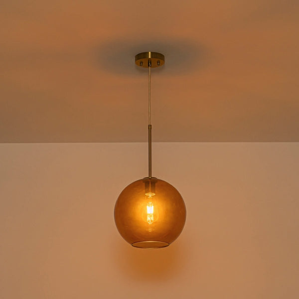 Chandelierias-Sculptural Solid Colored Glass Globe Single Pendant-Pendants-Warm Amber-