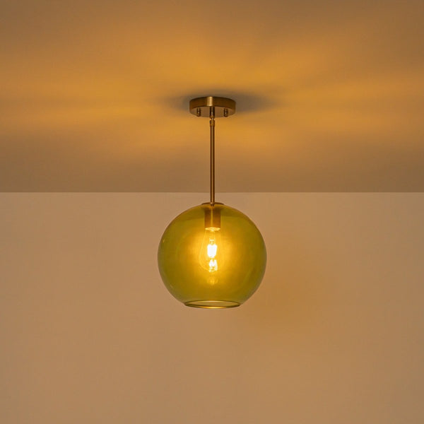 Chandelierias-Sculptural Solid Colored Glass Globe Single Pendant-Pendants-Warm Amber-