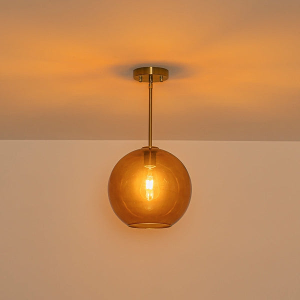 Chandelierias-Sculptural Solid Colored Glass Globe Single Pendant-Pendants-Warm Amber-
