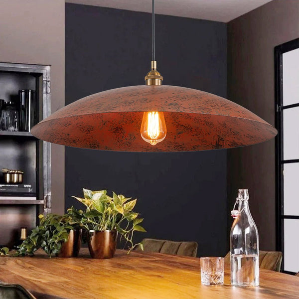 Chandelierias - Single Light Brick Flat Oversized Dome Pendant - Pendant - Brick Red -