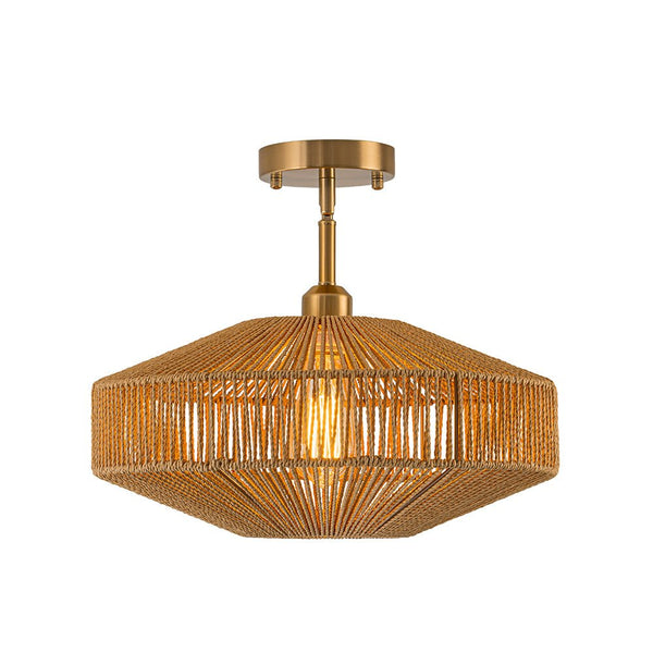 Chandelierias - Single - Light Gyro - Shape Woven Hemp Rope Semi - Flush Mount - Semi Flush - Brass -