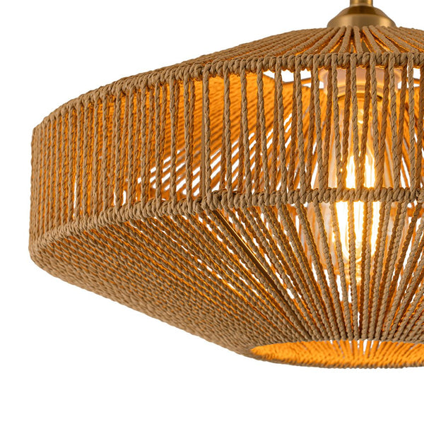 Chandelierias - Single - Light Gyro - Shape Woven Hemp Rope Semi - Flush Mount - Semi Flush - Brass -