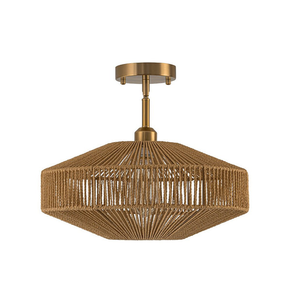 Chandelierias - Single - Light Gyro - Shape Woven Hemp Rope Semi - Flush Mount - Semi Flush - Brass -