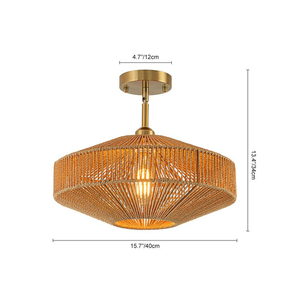 Chandelierias - Single - Light Gyro - Shape Woven Hemp Rope Semi - Flush Mount - Semi Flush - Brass -