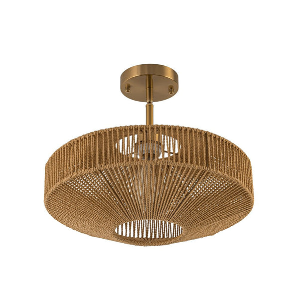 Chandelierias - Single - Light Gyro - Shape Woven Hemp Rope Semi - Flush Mount - Semi Flush - Brass -
