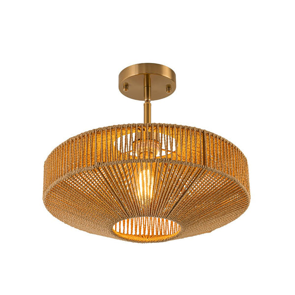 Chandelierias - Single - Light Gyro - Shape Woven Hemp Rope Semi - Flush Mount - Semi Flush - Brass -