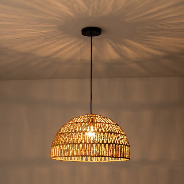 Chandelierias-Single-Light Woven Rattan Dome Pendant-Pendant-Brown-