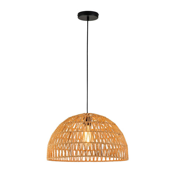 Chandelierias-Single-Light Woven Rattan Dome Pendant-Pendant-Brown-