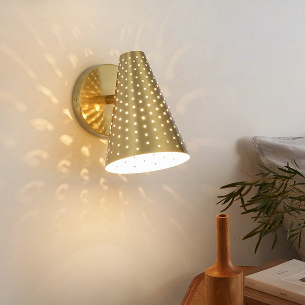 Chandelierias - Sleek Modern 1 - Light Cone - Shaped Perforated Metal Wall Sconce - Wall Light - Brass -